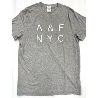 เสื้อคอกลม Abercrombie&amp;fitch สีเทาอ่อนปักขาว