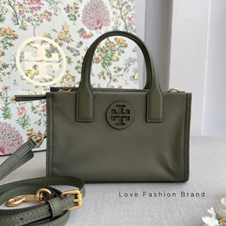 👑ผ่อน0%~แท้100%👑 กระเป๋าสะพาย Tory burch Ella nylon Mini Tote Bag Style Number 146437 torysample สีเขียว