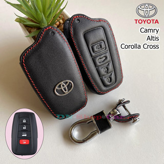 ซองหนังแท้ใส่กุญแจรีโมทรถยนต์ ปลอกหนังกุญแจ TOYOTA โตโยต้า รุ่น Corolla Cross / Camry / Altis 4ปุ่มกด