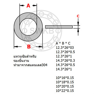 แผ่นซิม ขนาด วงใน 10 12 14 แผ่นสแตนเลส 304