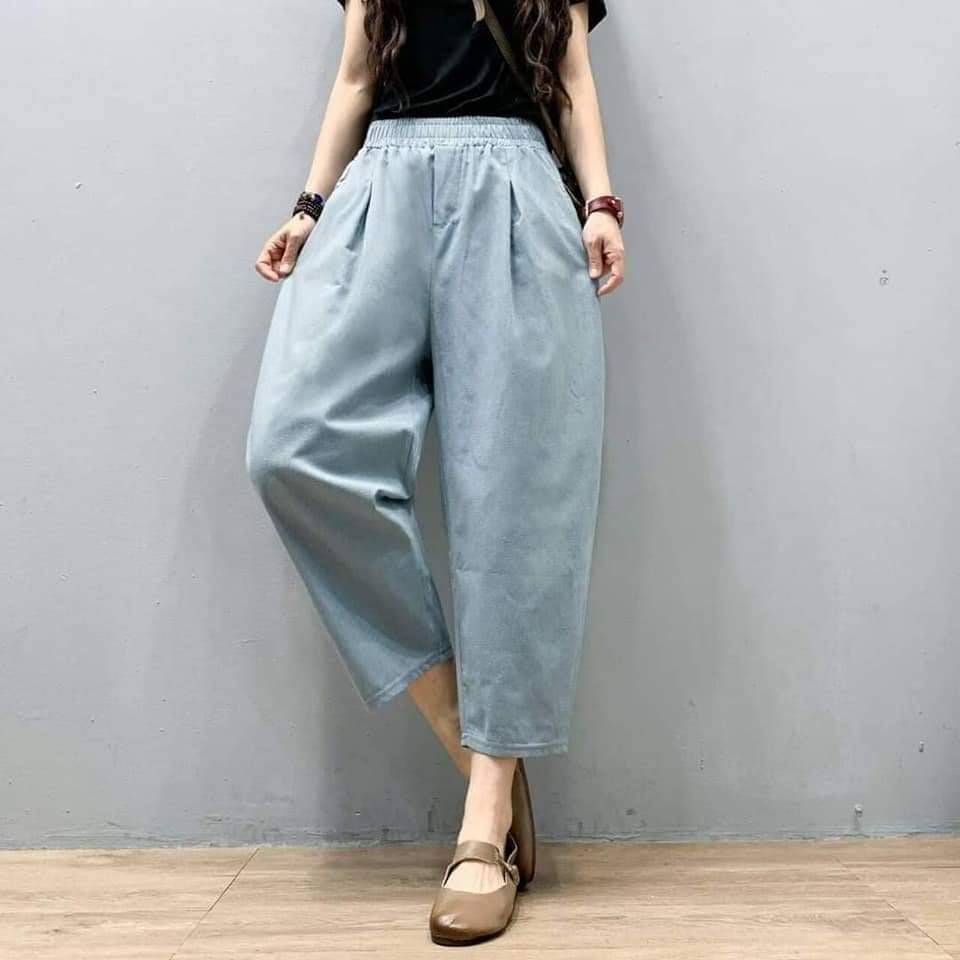 กางเกงผ้าฝ้ายผสมลินินทรงบอลลูนสีพื้นสะโพกใหญ่ เหมาะสำหรับสาวอวบ Freesize 13 สี ราคา ถูกที่สุด ดีลบีเคเค แกลเลอรีภาพที่ 8