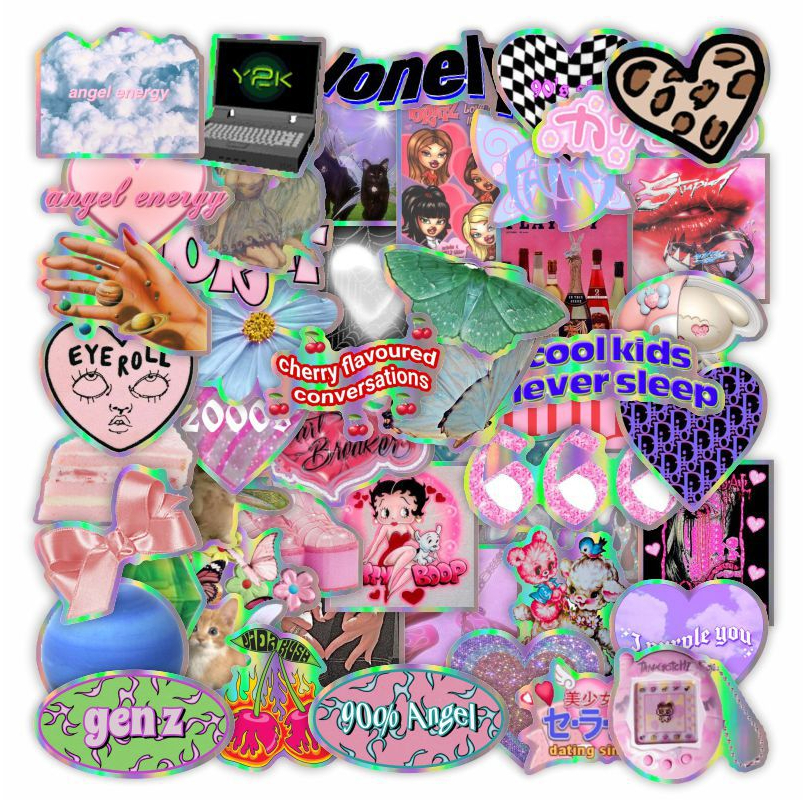 พร้อมส่ง ฉบับพิเศษ 50ชิ้น สีทอง สติกเกอร์โฮโลแกรมเลเซอร์ กันน้ํา PINK Laser Holographic Sticker