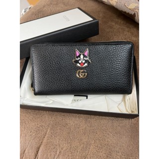 💗New GUCCI Calfskin GG Marmont Bosco zippy Wallet Black 499337