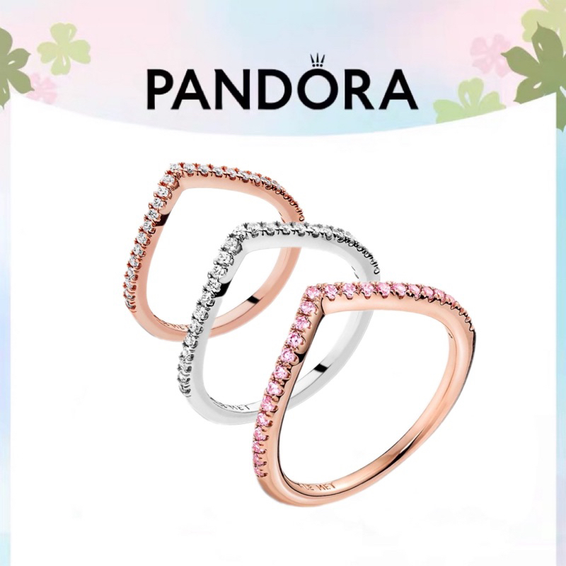 [ส่งจากกรุงเทพ]Pandora แหวน เงิน925 14k แหวนเพชร แหวนแฟชั่น Pandora Timeless sparkling wishing bone ring ของแท้ 100%