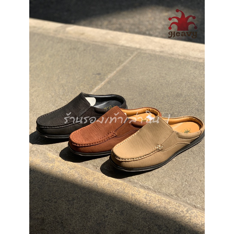 [ของแท้ 100%] รองเท้าแตะผู้ชายเปิดส้น หนังแท้ Heavy