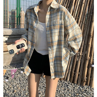 Freesize เสื้อเชิ้ตลายสก๊อต ทรงเบสิคใส่คลุมแมตช์หรือใส่เดี่ยวๆก็ชิคค Shirt plaid สีเหลือง LK2966 🔥พร้อมส่งจากไทย🔥