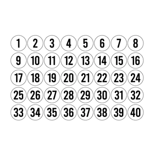 สติ๊กเกอร์ตัวเลข สติกเกอร์เลข (ตัวเลข1-40) ขนาด 3x3ซม. สีขาวเลขดำ 1แผ่น 40ดวง รหัส [F-018]