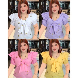 เสื้อสาวอวบ เสื้อโบว์หน้าลายดอกทานตะวัน 366