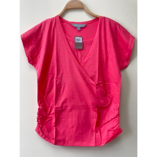 B9 Maternity เสื้อให้นมมีแขน คอวี สีโอรส จุดทอง แหวกด้านหน้า (XL)