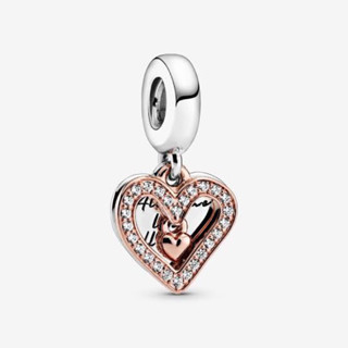 (สินค้าพร้อมส่ง) Pandora Sparkling Freehand Heart Dangle Charm ติ้งหัวใจทูโทน ชาร์มPandoraของเเท้100%