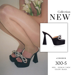 New arrivals  รองเท้าส้นตึกหัวตัดติดโบว์ #300-5