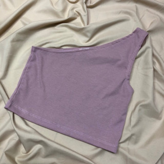 เสื้อครอป ปาดไหล่ สีชมพู
