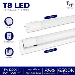 ชุดsetหลอดไฟLED  T8  9W  18W ขั้ว G13 หลอดไฟยาว แทนหลอดรุ่นเก่าได้  1000lm  2000lm