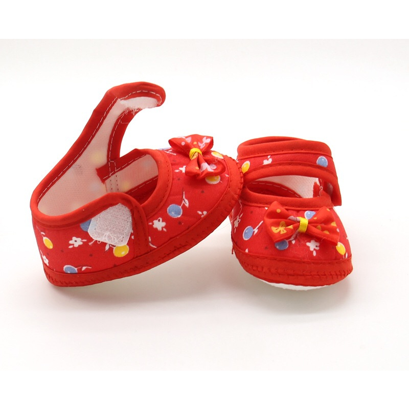 Babyonline(X084)2R1 รองเท้าสำหรับเด็กมีกันลื่นลายดอกแต่งโบว์