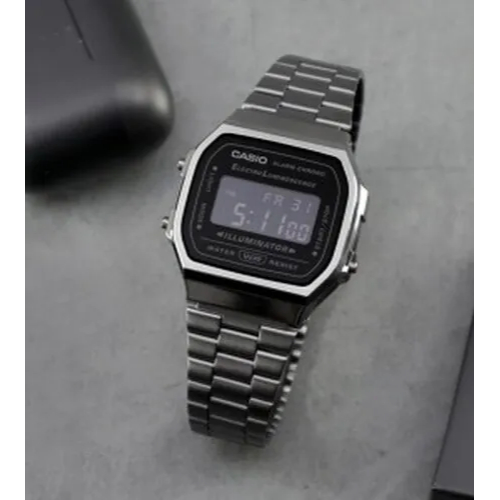 นาฬิกา Casio รุ่น A168WGG-1B ,A168WGG-1Aนาฬิกาสไตล์วินเทจ สายแสตนเลสสีเทาดำ -ของแท้100% รับประกันศูนย์ CMG