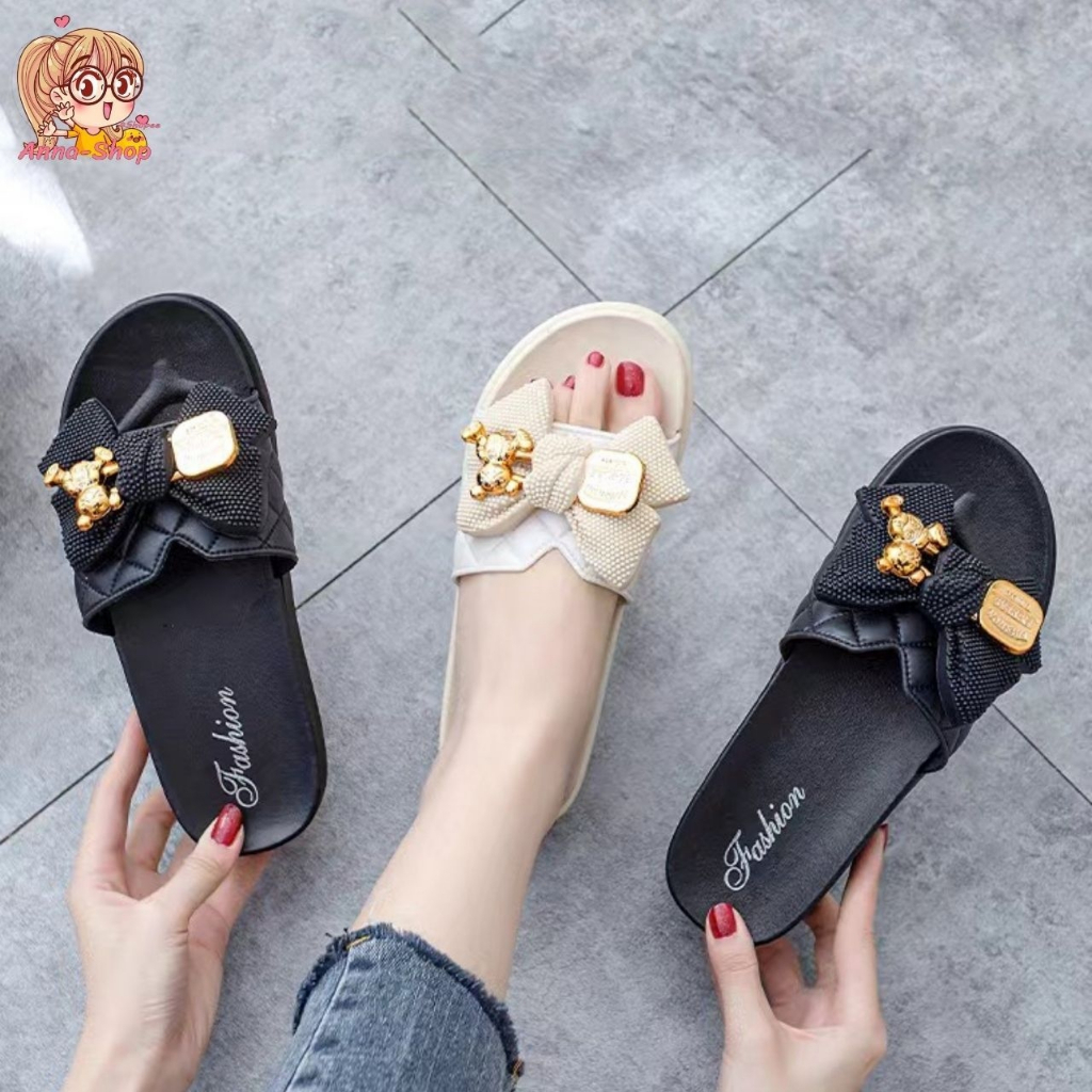 มาใหม่ ❗ รองเท้าแตะสวมแฟชั่น 🍭รองเท้าโบว์น้องหมี พื้นนิ่ม งานน่ารักพร้อมส่ง 🚚 T174 - รูปที่ 6