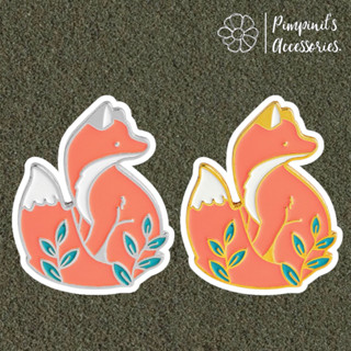 ʕ •ᴥ•ʔ ✿ พร้อมส่ง : เข็มกลัดเซ็ทคู่รักหมาจิ้งจอกส้ม | Couple Orange Fox Enamel Brooch Pin Set.