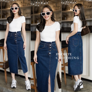 🌈🌿🌺🌸🌼💙🇰🇷 Jeans Slant Button Long Skirt