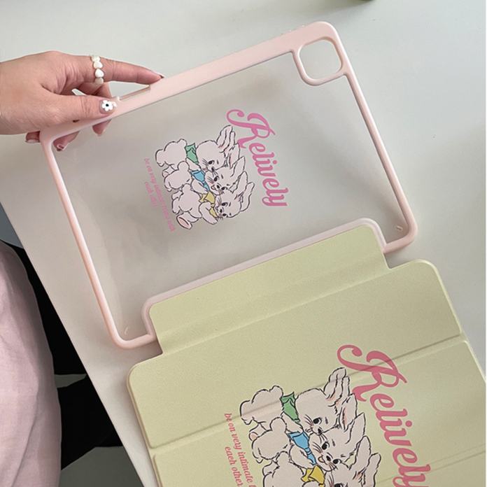 พร้อมส่ง เคสไอแพด Air6 ช่องใส่ปากกาขวา Acrylic กระต่ายน่ารักสามตัว เคส ipad Pro11 2024 gen9 MINI7