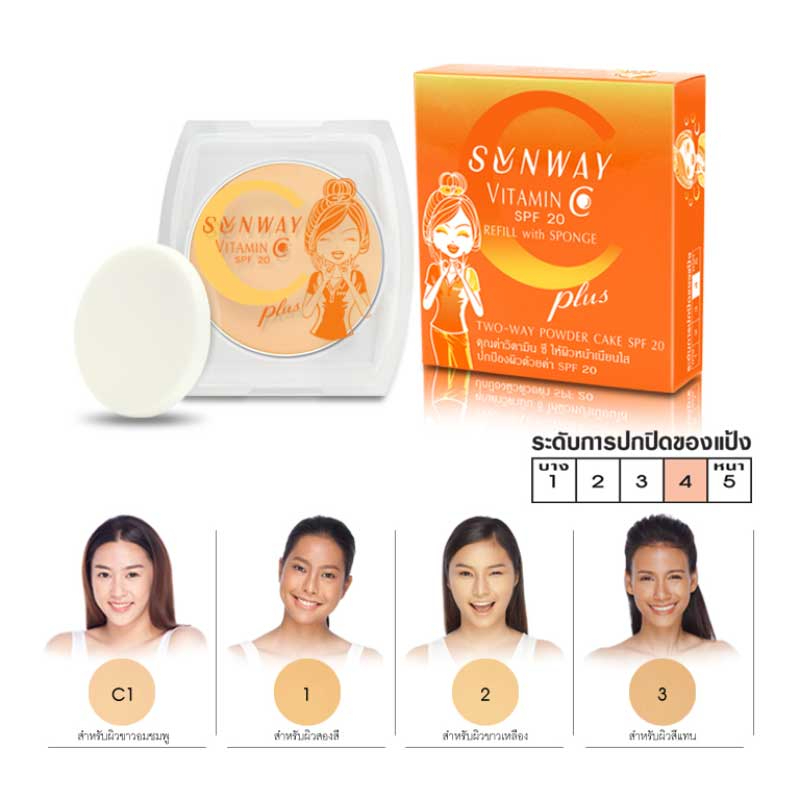 โปรค่าส่ง25บาท Sunway vitamin C two-way powder cake SPF 20 Refill 11 g.ซันเวย์วิตามินซีทูเวย์เพาเดอร์เค้ก A3666128N