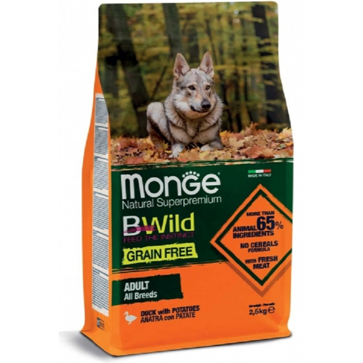 Monge B-Wild All Breed Adult Grain Free Duck and Potatoes อาหารสุนัขโตเกรนฟรี สูตรเป็ด 12 กก.