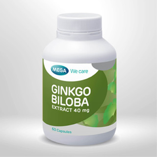 Ginkgo Biloba Extract 40 mg MEGA We care สารสกัดจากใบแป๊กก๊วย ดูแลสมองและความทรงจำ เมก้า วี แคร์  60 แคปซูล