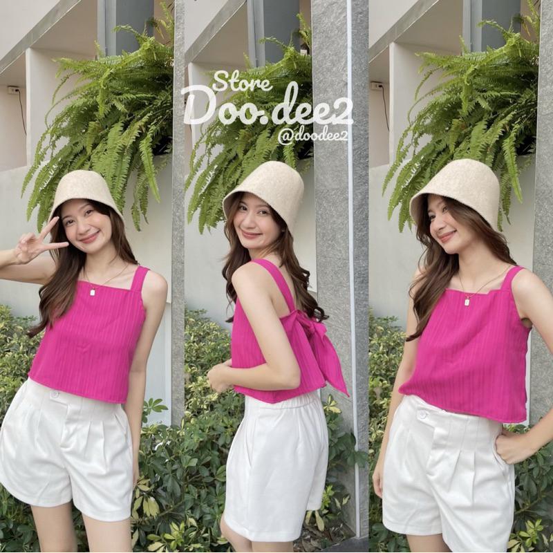 DOODEE2 เสื้อกล้ามคอเหลี่ยมครอป ดีเทลสายผูกหลัง 2 ข้าง