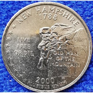 เหรียญ​สหรัฐอเมริกา​ USA, 1 Quarter, New Hampshire, ชุด​ State Quarter,​ #​2718T, ใช้แล้ว