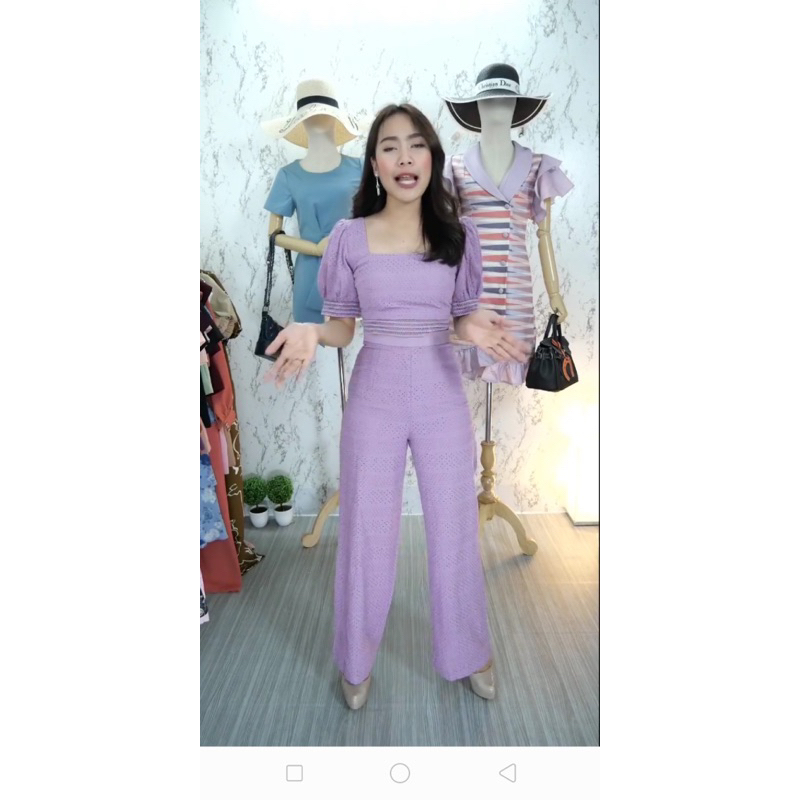 เซตเสื้อกางเกงผ้าฉลุสีม่วง งานป้าย Ezada ร้าน The alner