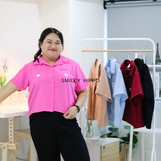 4606# 5 สี  *ลดล้างสต็อก* เสื้อเชิ้ต สาวอวบ สีพื้นมินิมอล มีกระเป๋าหน้าอก ปักหัวใจ