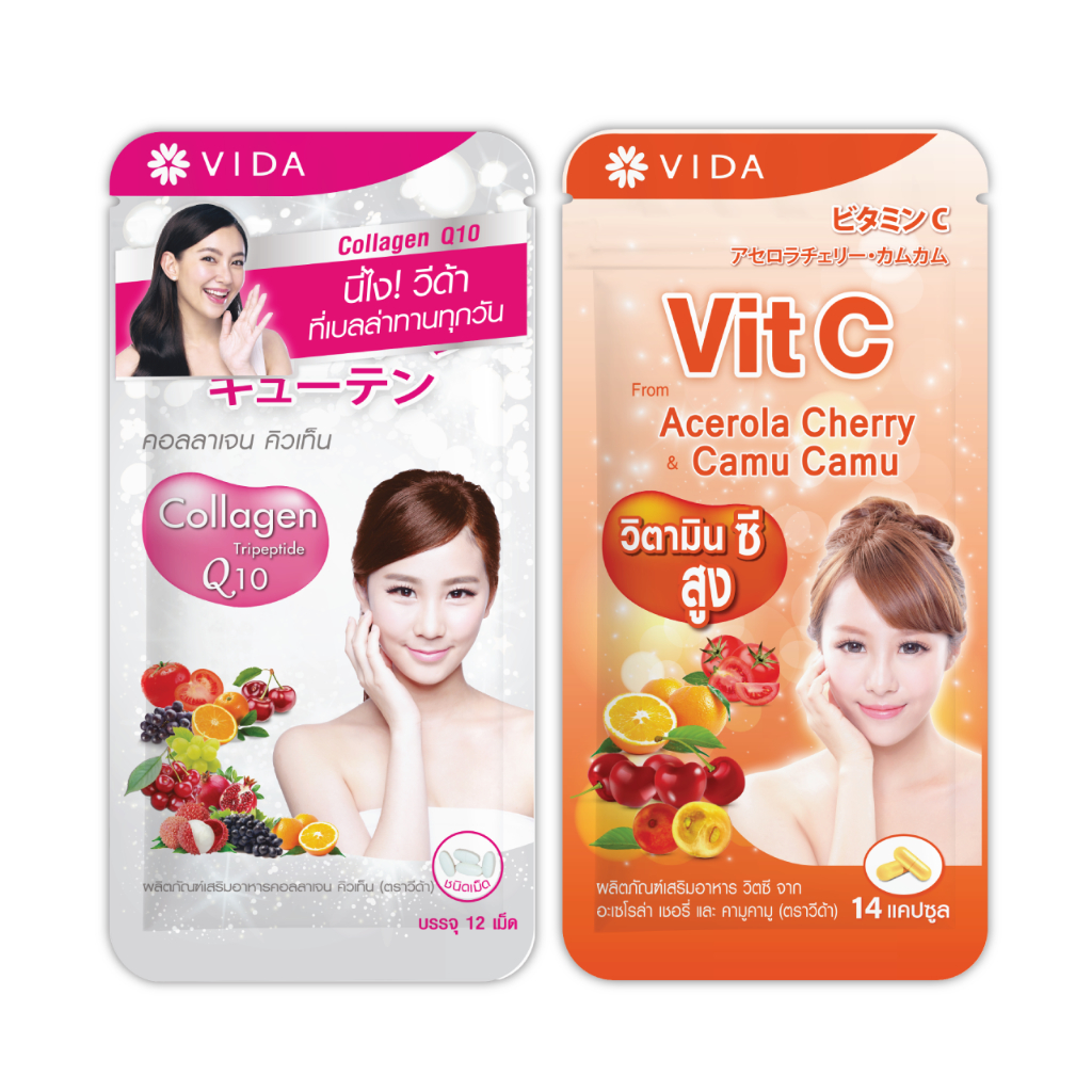 [Set] Vida Collagen Q10 12 Tablets 1 Sac. x  Vit C From Acerola And CamuCamu 14 Capsules 1 Sac.