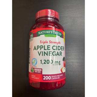 Natures Truth Extra Strength Apple Cider Vinegar 1,200mg.แอปเปิ้ลไซเดอร์ ออร์แกนิก ลดพุง ช่วยระบบย่อยอาหาร200แคปซูล