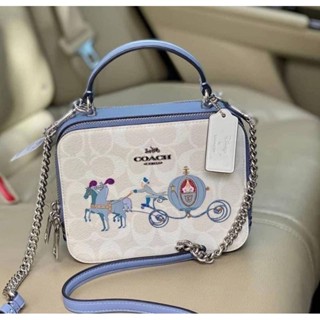 👜🥰กระเป๋าสะพาย NEW COACH DISNEY X COACH BOX CROSSBODY IN SIGNATURE CANVAS WITH CINDERELLA