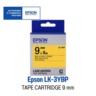 TapePump 9 mm. Black On Yellow  Epson เทปพิมพ์อักษร 9 มม. ดำพื้นเหลือง  LK-3YBP ของแท้