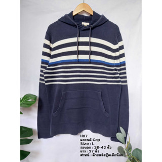 เสื้อฮู๊ดกระเป๋าหน้า สีกรมท่าลายทาง Gap