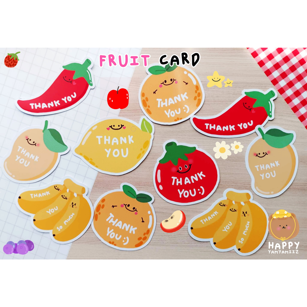 พร้อมส่ง แพ็ค 10 ชิ้น การ์ด Thank you / ป้ายแท็ก ไดคัท รูปผักและผลไม้ กันน้ำ ( ใบละ 1 บาท )