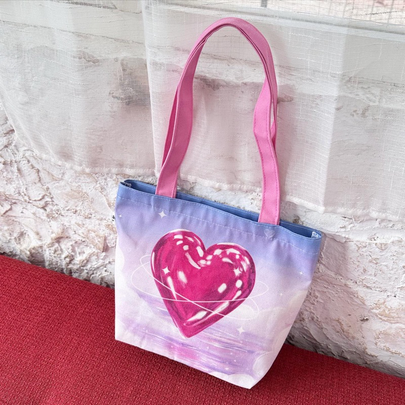 กระเป๋าผ้าแคนวาส ลายsweet heart  มีซิบใบเล็ก พร้อมส่ง!- tulip.atsun