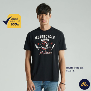 Mc JEANS เสื้อยืดแขนสั้น ผู้ชาย MC BIKER เสื้อยืด แม็ค แท้ คอกลม สีดำ ผ้านุ่ม ใส่สบาย ไม่ระคายเคืองผิว MTTZ503