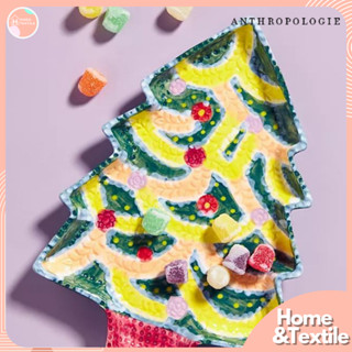 จานเซรามิค งานแบรนด์ Anthropologie |  Nathalie Lete Christmas Tree Dessert Plate