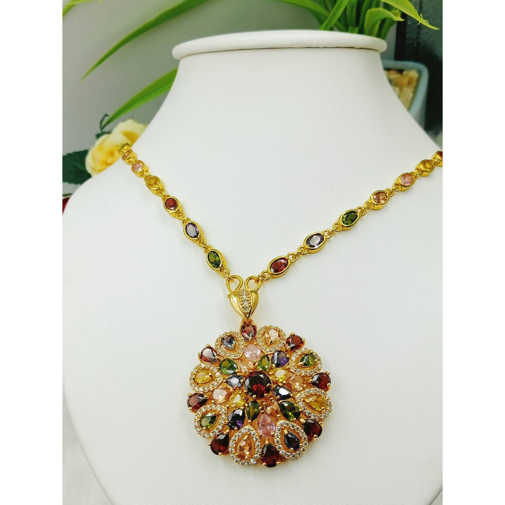 thaijy15M30 สร้อยคอพร้อมจี้นพเก้า งาน CZ แท้