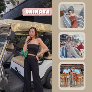 [ONINAKA] เซทสองชิ้นไหมพรมเสื้อเกาะอกกางเกงขายาวสุดหรูหรา 9085#