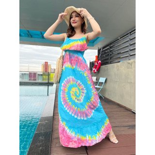 Style kik | Tiedye Empire Dress  เดรสสายเดี่ยวสม๊อค เดรสผ้ามัดย้อม ชุดสวย ชุดไปเที่ยวทะเล