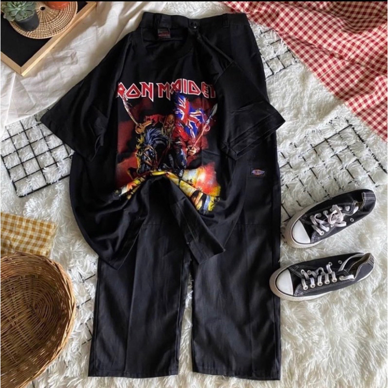 เสื้อวงวินเทจ+กางเกงดิกกี้ขาต่อสีดำ