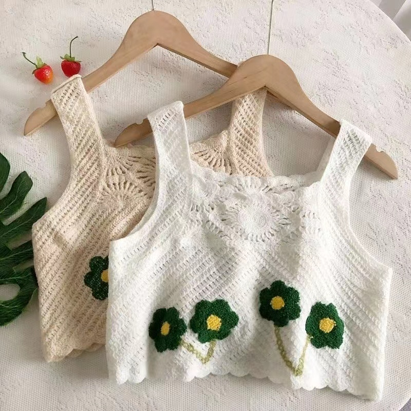 065#เสื้อกล้ามถักไหมพรม ดีลายดอกไม้ น่ารักใส่ ธรรมดามาก 2 สี - รูปที่ 3