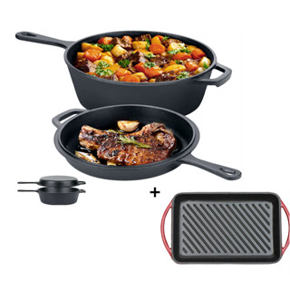 Cooker Cast Iron Multifunctional Cooker Skillet Kit 3Q เตาอบดัตช์สำหรับขนมปังทอดกระทะเหล็กทำอาหารพร้อมฝาปิดสำหรับการเหนี