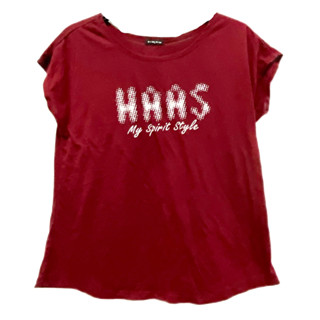 เสื้อยืด สีแดงเปลือกมังคุด สวย haas  ใส่สบายราคาถูก