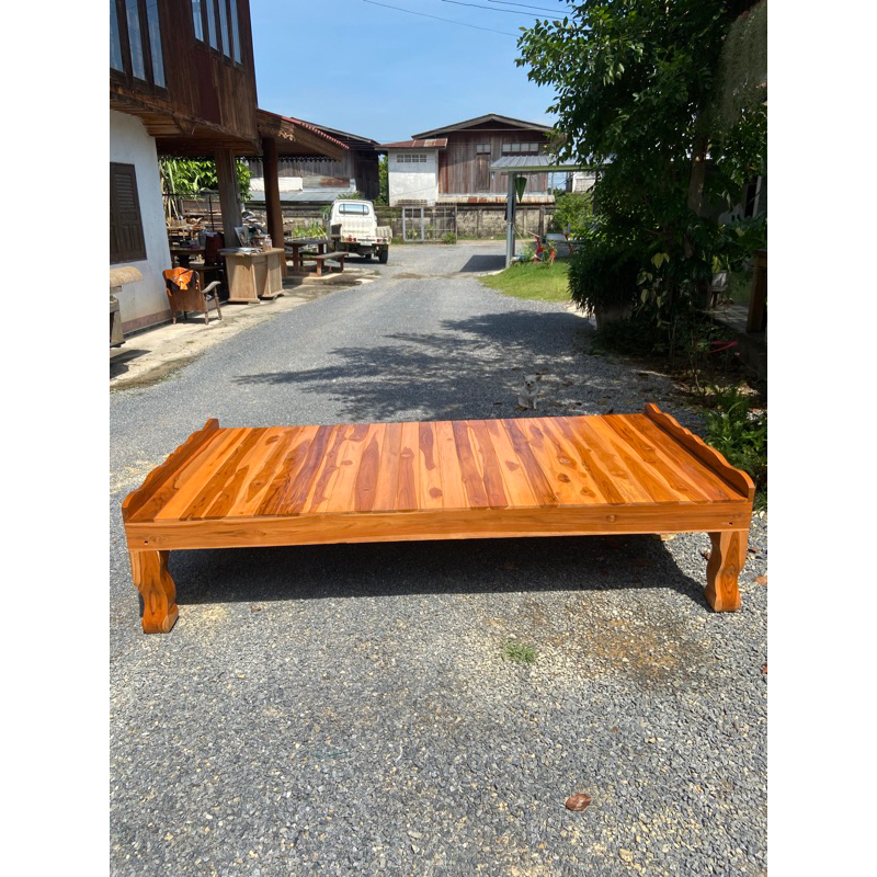 เตียงหัวบัง 3.5 ฟุตเต็ม สีสัก ขนาด 200*107*40 cm.เตียง เตียงไม้ แคร่ไม้ แคร่ไม้สัก