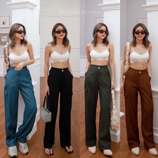 NEW!! Cargo basic pants🔥(430฿ฟรีส่ง) ต้องมีเลยค่าา!! กางเกงขายาว แต่งกระเป๋าคาร์โก้ ผ้าดีมากกก เนื้อผ้าโพลีเอสเตอร์ glam