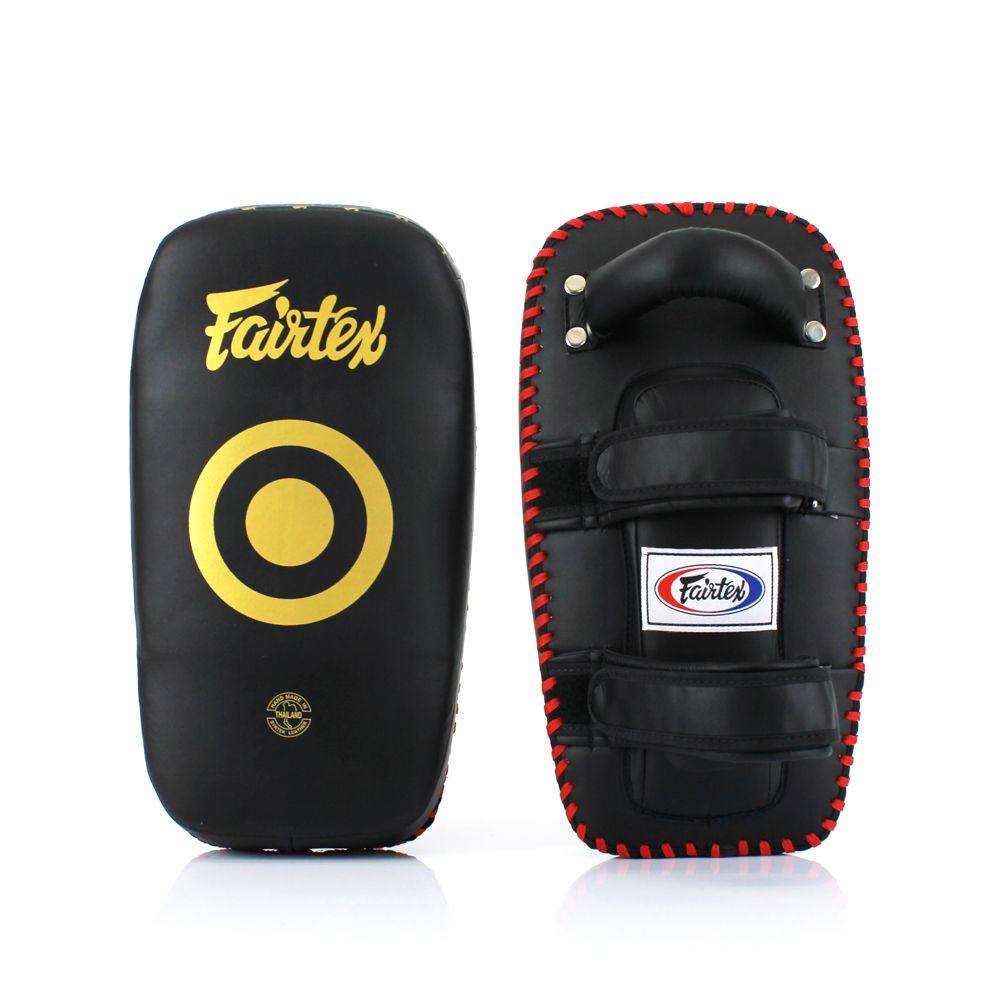 Fairtex KPLC5 Microfiber Curved Kick Pads - Size Standard Black/Gold color (Microfiber) (Pair)