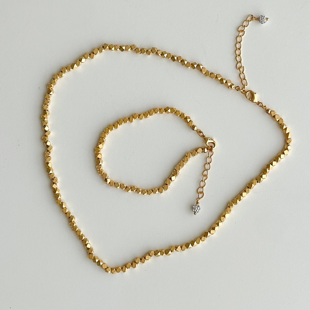 LAC.COLLECTION - Stone Necklace/ สร้อยคอและสร้อยข้อมือลูกปัดทรงลุกเต๋า สีเงิน และ สีทอง